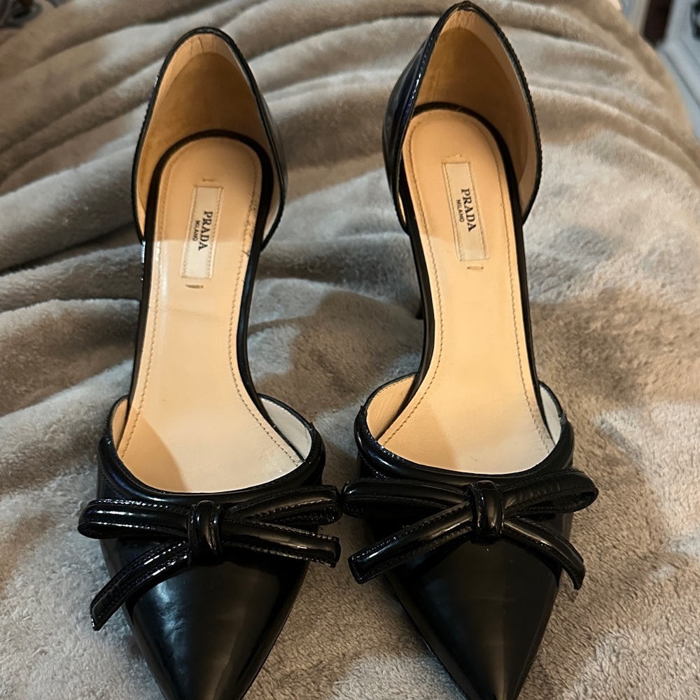 Prada Black Heels with Stylish Bow